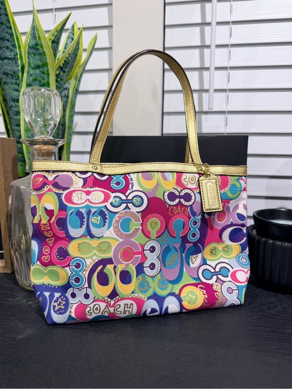 Coach Poppy Graffiti Mini Tote with Gold Trim